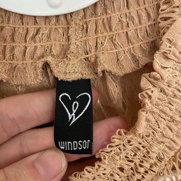 Windsor Lace sheer tan small long sleeve cowl neck blouse - Picture 6 of 6